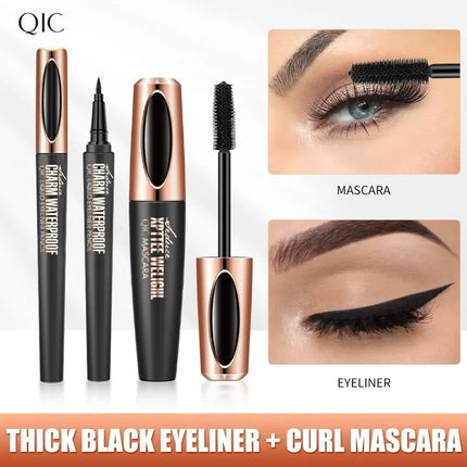 Liquid Eyeliner Pencil 4D Waterproof Mascara Set Cosmetics Eye Liner Thick Curling Mascara Eyebrow Pencil Eyes Makeup