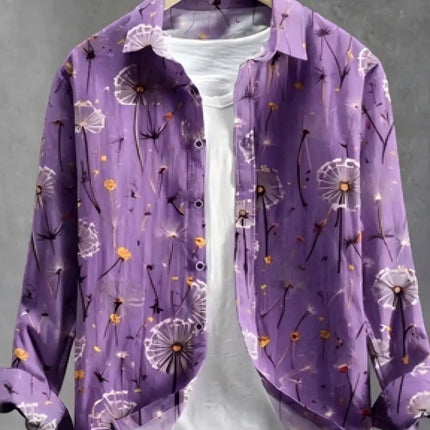 Men's Dandelion Printed Linen Long Sleeved Shirt