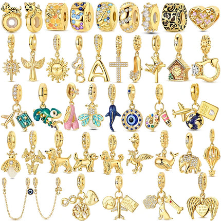 Gold Color Charms 925 Sterling Silver Original Golden Safety Chain Round Spacer Clip Charm DIY Jewelry For Women Bracelet Gift