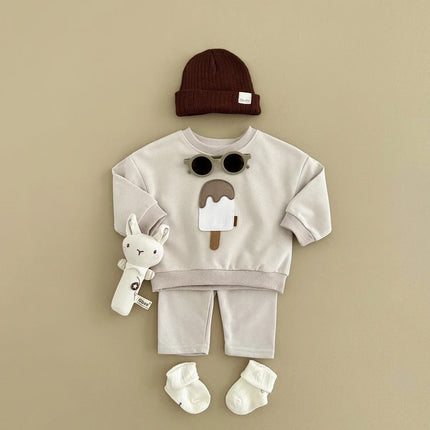 New Autumn Baby Boys Girls Clothing Set Toddler Casual Cotton Home Wear Ice Cream 2PCS Set Long- Sleeved Pants Children's Suits