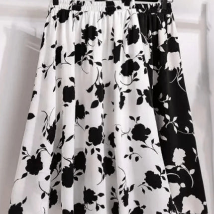 High Waist Draped A-Line Skirt plus Size Summer Fashionable Midi Length Hip Concealing Women's Skirts Casual Vine Pattern