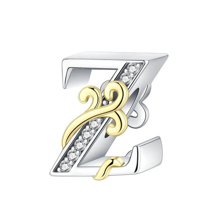 925 silver 26 letters retro fashion golden pendant fit original bracelet charm beads necklace Diy female jewelry