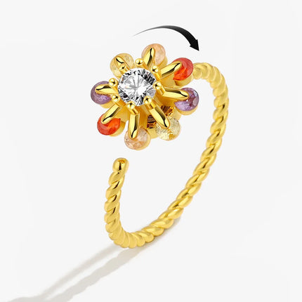 SMJEL Fidget Spinner Ring Anxiety for Women Multiple Crystal Flower Eye Butterfly Animal Ring Rotate Anti Stress Wedding Jewerly