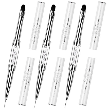 Dual-ended Nail Design Brush Rhinestone Handle UV Gel Nail Brush Professional Nail Art Tools