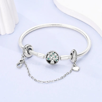 Sparkling Clear Silver Safety Chain 925 Sterling Silver Safety Chain Charm Beads Fit Original Bangle Bracelet DIY Jewelry