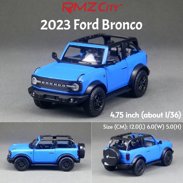 1/36 Ford Bronco SUV Off-Road Toy Car Model For Children RMZ CiTY Diecast Miniature Pull Back Collection Gift for Kid Boys