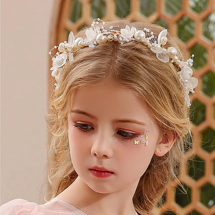 Pearl Flower Wreath Headband Girls Bridal Elegant Crowns Hair Headdress Bride Garland Head Hoop Wedding Headbands Hair Jewelry