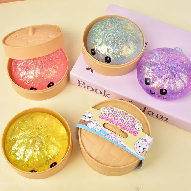 Hot Glitter Dumpling Squishy with Box Dumplings Sensory Squeeze Toy for Stress Relief Fans Gift