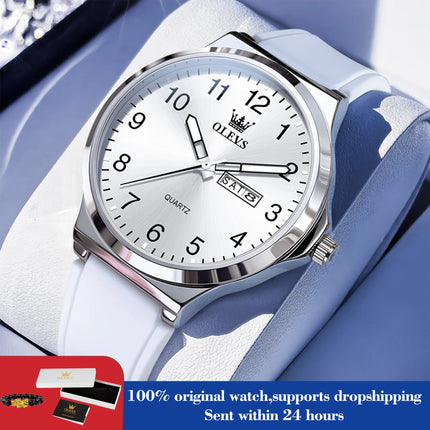 OLEVS 5647 Man's Watch Fashion Big Dial Quartz Watch For Men Number Scale Waterproof Luminous Dual Calendar Simple Hand Clock