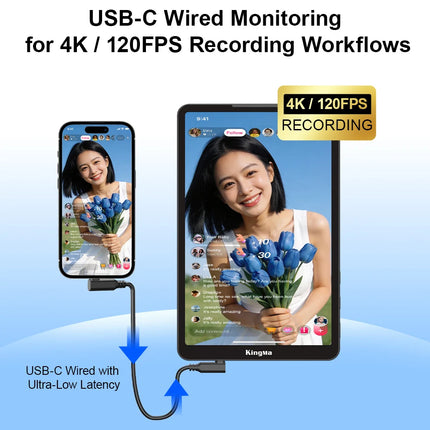 KingMa 10" Live Stream Touch Monitor for iPhone17 16 15 Samsung Rear Camera Vlog Screen Mirroring Kit Reverse Control for TikTok