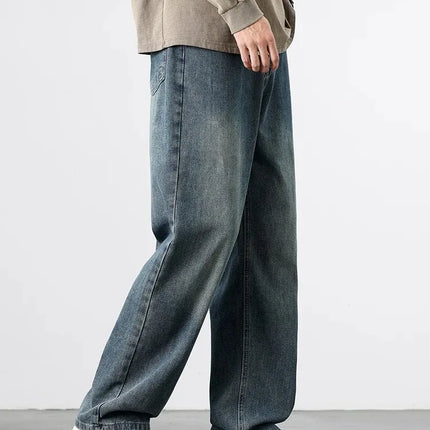 Spring Autumn American Retro Straight Jeans Men Streetwear Korean Fashion Loose Baggy Wide Leg Denim Pants Male Casual Trousers