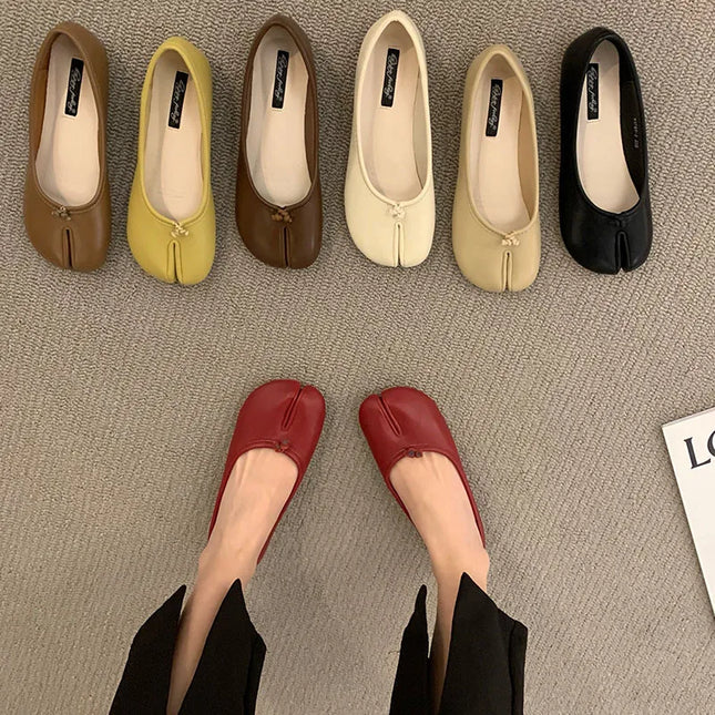 Women Flats Tabi Ninja Shoes Woman Ladies Microfiber Leather Comfy  Flats Split Toe Slippers Soft Bottom Loafers Solid Brief La