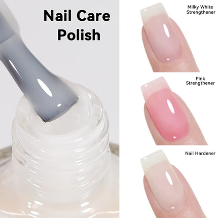 LILYCUTE 7ml 5Pcs Nail Base Top Polish Set Nail Care Polish Milky White Pink Strengthener Nail Hardener Kit Nail Art Varnish