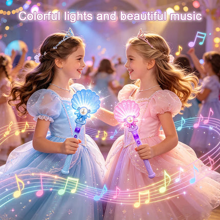 Children's Glowing Musical Shell Magic Wand, Dreamy Fairy Princess Flashing Magic Wand, Magic Props for Girls' Role-Playing Party Costumes, Stage Performance Interactive Light-Up Wand, Perfect Children's Gift, Children's Nove