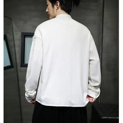 Men Long Sleeve Casual Shirt New Arrival 2026 Spring Chinese Style Vintage Mandarin Collar Loose Male KungFu Tops Shirts N056