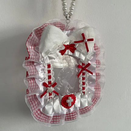 Colorful Lace Photocard Holder Keychain Cute Ribbon Card Case Badge Protector For Bags Keys Anime Events Aesthetic Girls Gift
