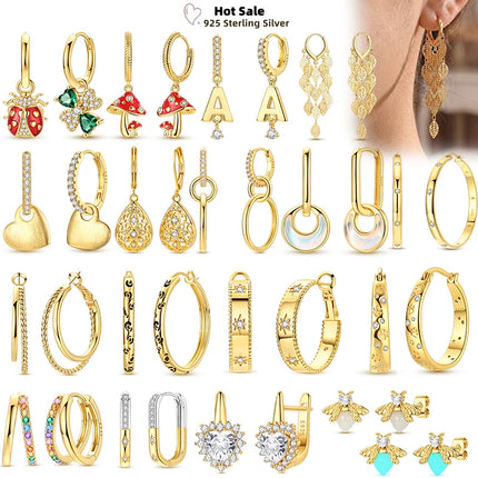 Women original 925 Silver Golden Glowing Firefly Stud Earring Bilayer Round Droplets Heart Gold Hoop Earrings Party Jewelry Gift