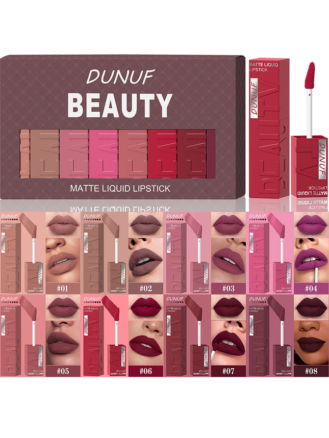 8Pcs/Set Nude Brown Matte Liquid Lipstick Velvet Sexy Dark Red Lip Glaze Non-stick Cup Not Easy To Fade Lip Gloss Lipstick Makeup