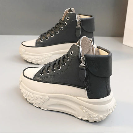 Fashionable versatile high top shoes autumn new round toe thick sole height increasing women's shoes comfortable women's shoes