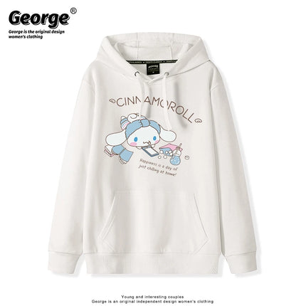 Korean Cute Cinnamoroll Hook Haze Blue Hooded Sweater Cute Girl Loose Versatile Girlfriend College Style Loose Long Sleeve Top