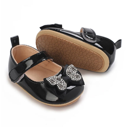 Casual Cute Rhinestone Bowknot Decor Mary Jane Shoes For Baby Girls, Lightweight Non-slip Walking Shoes For Spring And Autumn