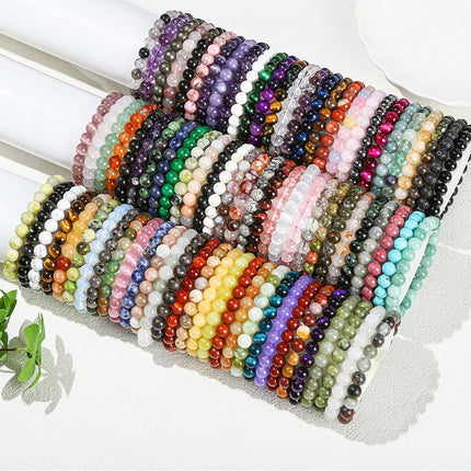 JD 6 8 10mm Natural Stone Beaded Bracelet Obsidian Fluorite Quartz Jasper Healing Beads Bangles Women Men Stretch Yoga Jewelry