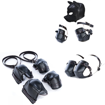 Leather Soft Padded Knee Elbow Pad Dog Paw Crawl Gloves Pup Hood Fetish BDSM Bondage Dog Slave Roleplay Sexy Costume Accessories