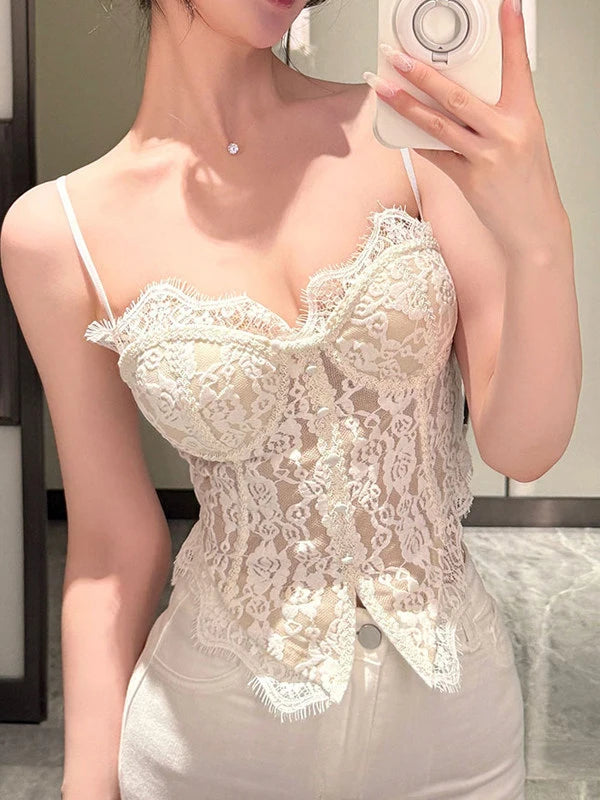 Lace Patchwork Fibone Women's Csole Tank Top Spring Summer Inner Wear Pad Included Slim Fit Bustier Outerwear