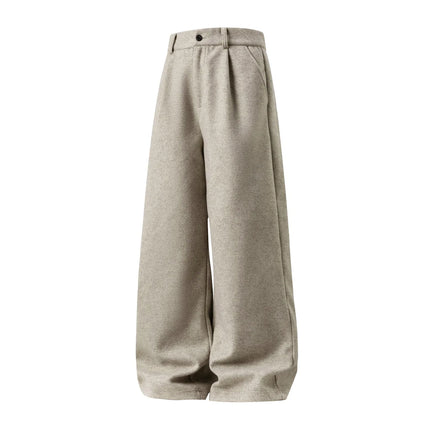 Heavyweight Textured Wool Casual Trousers Men Draping Loose Straight-Leg Suit Trousers Versatile Long-Length Pants