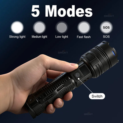 Super Bright Rechargeable LED Flashlight White Laser Flashlights High Power With Pen Clip Torch Power Bank Tactical Flashlight