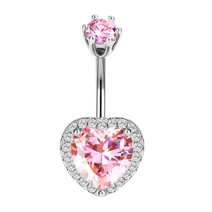 Pink Heart Shaped Navel Ring Ornament Water Drop 14G Belly Button Piercing Barbell Pendant Belly Nombril Piercing Women Jewelry
