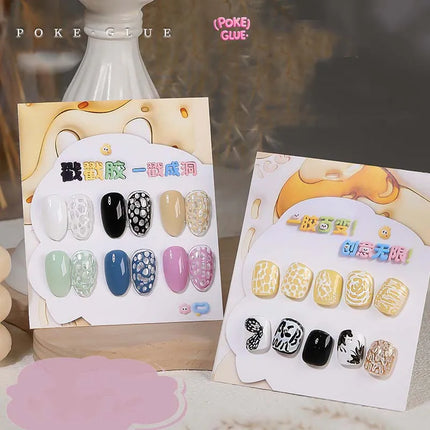 Poke Poke Nail Art Glue Lace Hole Nail Graffiti Letter Painting Art Gel Black White Ocean Wave Texture UV LED Soak Off Varnish