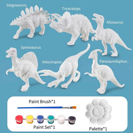 SU 1Set Children Educational Handmade Painting Colorful Dinosaur Toys DIY Painted Graffiti Dinosaur White Embryo Animals Model