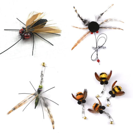 5/10pcs Cat Feather Toy Simulated Insect Tease Cat Stick Replacement Heads Interactive Cat Teaser Bell Toys Random Style