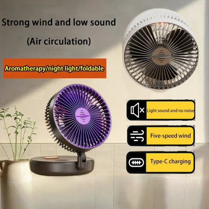 5000mAh 3IN1 Rechargeable Multifunctional Portable Fan Wall Mounted Fan 90° Folding Fan 4 Gears With Warm Night Light New 2025