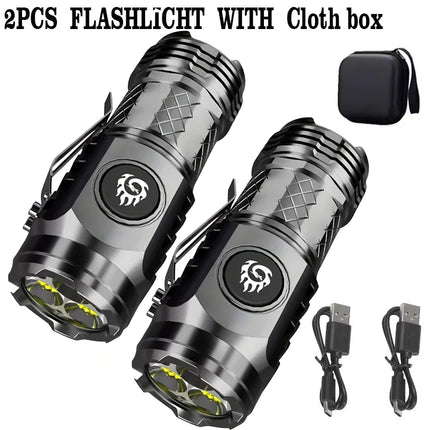 High Strong Power LED Flashlight Built-in Battery Type-C Rechargeable with Pen Clip Torch Outdoor Camping Emergency Lantern