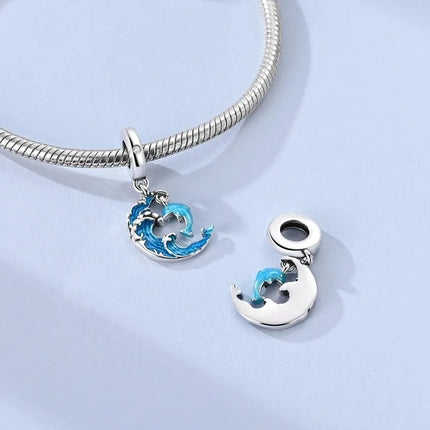 925 Sterling Silver Blue Ocean Series Beaded Charms  Pendant Fit for The Brand's DIY Bracelet Women Jewelry Girlfriend Gifts