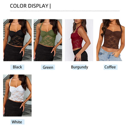 Spring/Summer 2025 New Arrival Women's Y2K Style Sleeveless Lace-Trimmed Fitted T-Shirt Lace-Tie Plain-Colour Tank Top