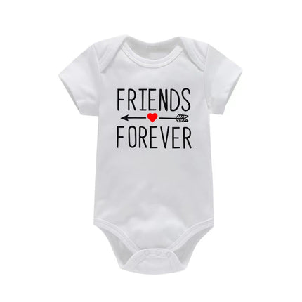 1Pc Born Together and Friends Forever Newborn Clothes Summer Short Sleeves Rompers Twins Baby Bodysuits Toddler Onesie