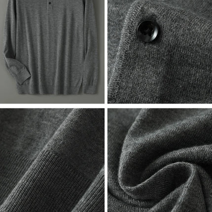 High quality worsted  spun collar wool sweater men's spring and autumn business polo sweater thin long sleeved knitted T-shirt