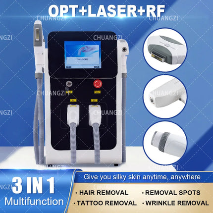 3 In 1 OPT IPL Diode Laser Beauty Machine Permanent Hair Removal Nd Yag Laser Tattoo Removal RF Skin Lifting Whitening