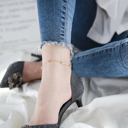Vintage Anklets for Women Stainless Steel Beads Chain Anklet Leg Bracelets Bodychain Summer Beach Jewelry Accessories Gifts