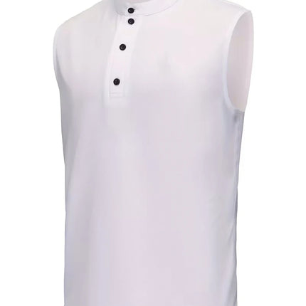 Men's Golf Print Stand Collar Sleeveless Henley Tank Top | Waffle Knit Breathable Casual Sports Shirt