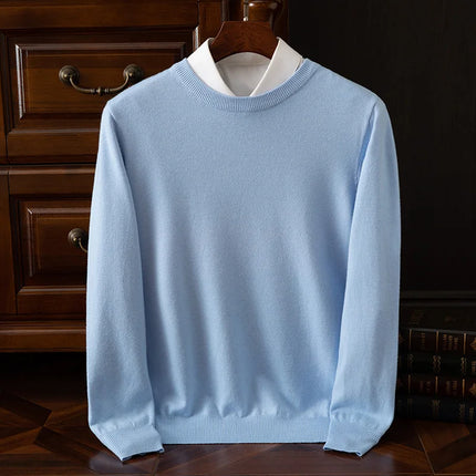 Autumn Winter Men's O-Neck Merino Wool Sweater New Versatile Basic Cashmere Pullover Casual Business Knitwear Sweater