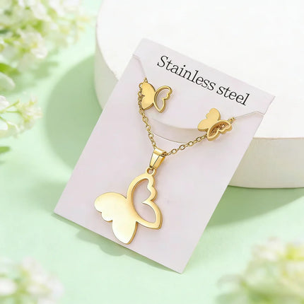 6/8/10/15Sets Fashion Flowers Heart Stainless Steel Earrings Necklace Set For Women Mix Style Trendy Jewelry Party Gifts