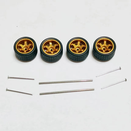 5 Sets 1/64 Alloy Car Model Tires w Shaft Wheels w 25mm Axles for Modify 1:64 Matchbox/Domeka/HW Model Cars No Need Open Chassis