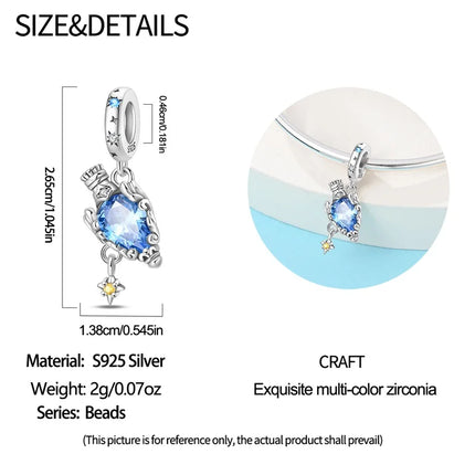 Original 925 Sterling Silver Charms Beads Cute Mushroom Unicorn Love Wings Pearl Charm for Bracelet Pendant Woman Girl Jewelry
