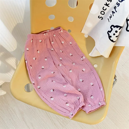 Kids Trousers Baby Summer Korean Bottoms Girls Cartoon Muslin Bloomer Children Casual Elastic Waist Playwear Fashion Clothing