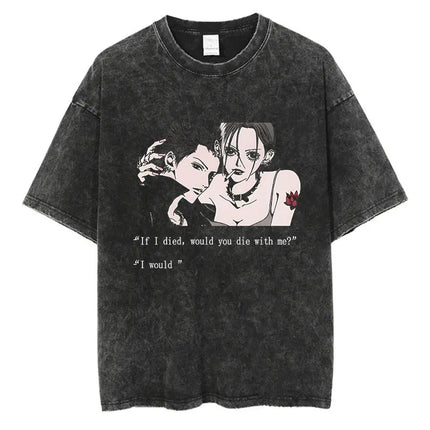 Japanese Anime Nana Osaki Print Vintage Washed T-shirt Harajuku Streetwear Graphic T-Shirt Summer Short Sleeve Cotton T-shirt