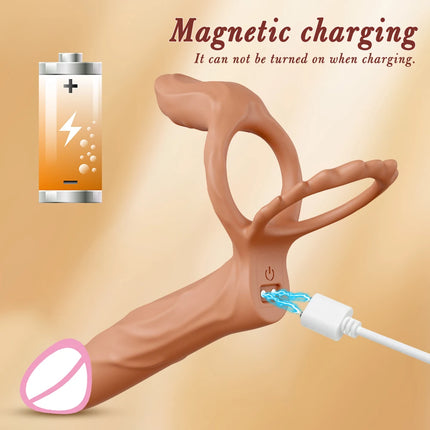 Double Penetration Cock Ring Anal Plug Dildo Vibrating Butt Plug Vibrator For Men Strap On Penis Erotic Sex Toys For Couples